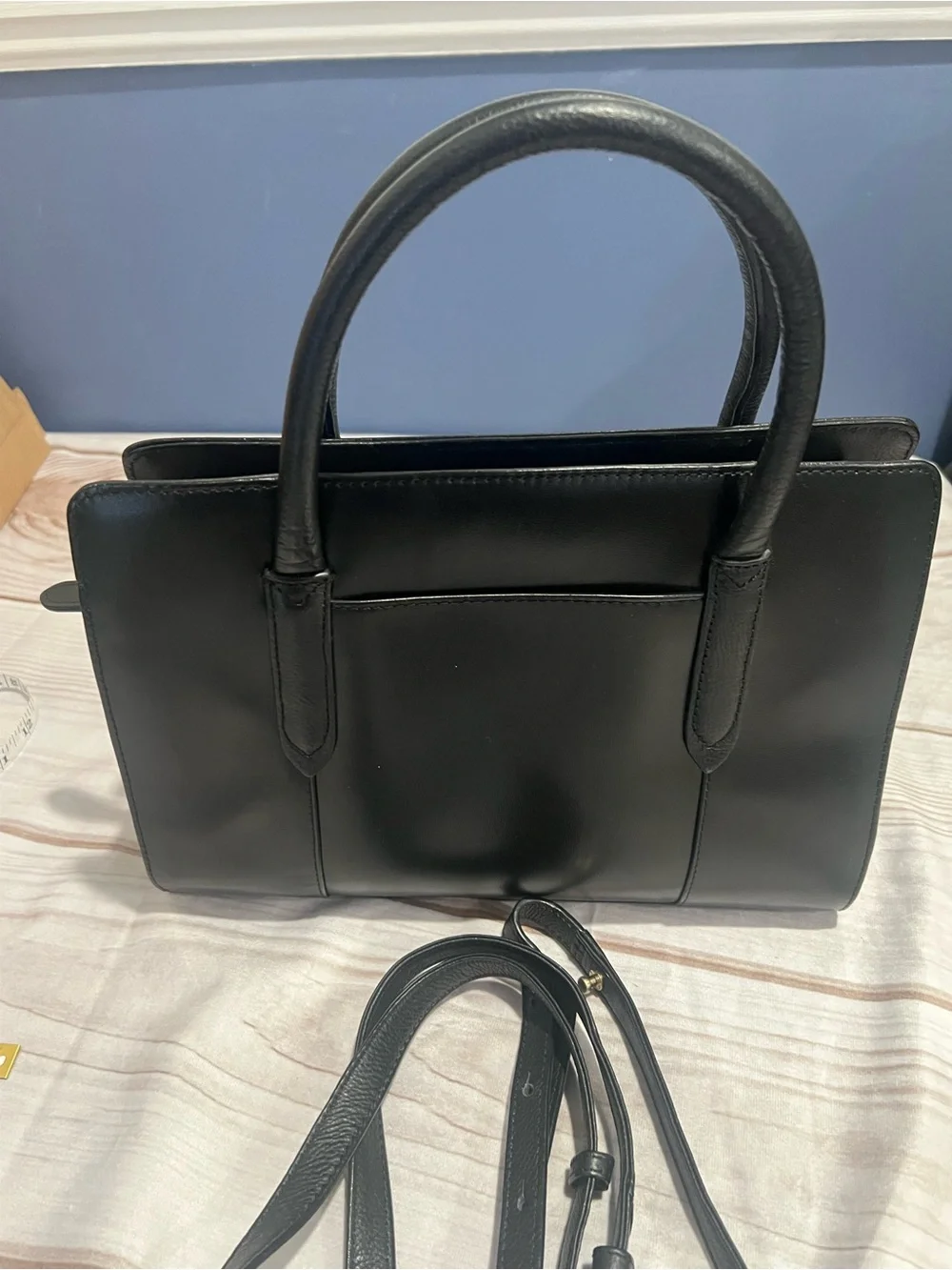 Radley London Black Leather Top-Handle Tote with crossbody strap